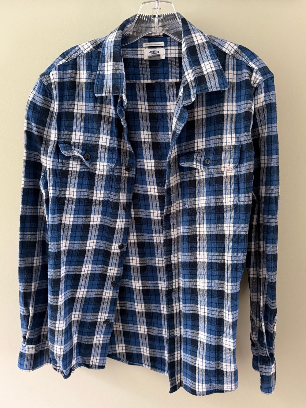 Men's old Navy Vintage Blue Plaid Button-Up Shirt - Casual Flannel - Medium
